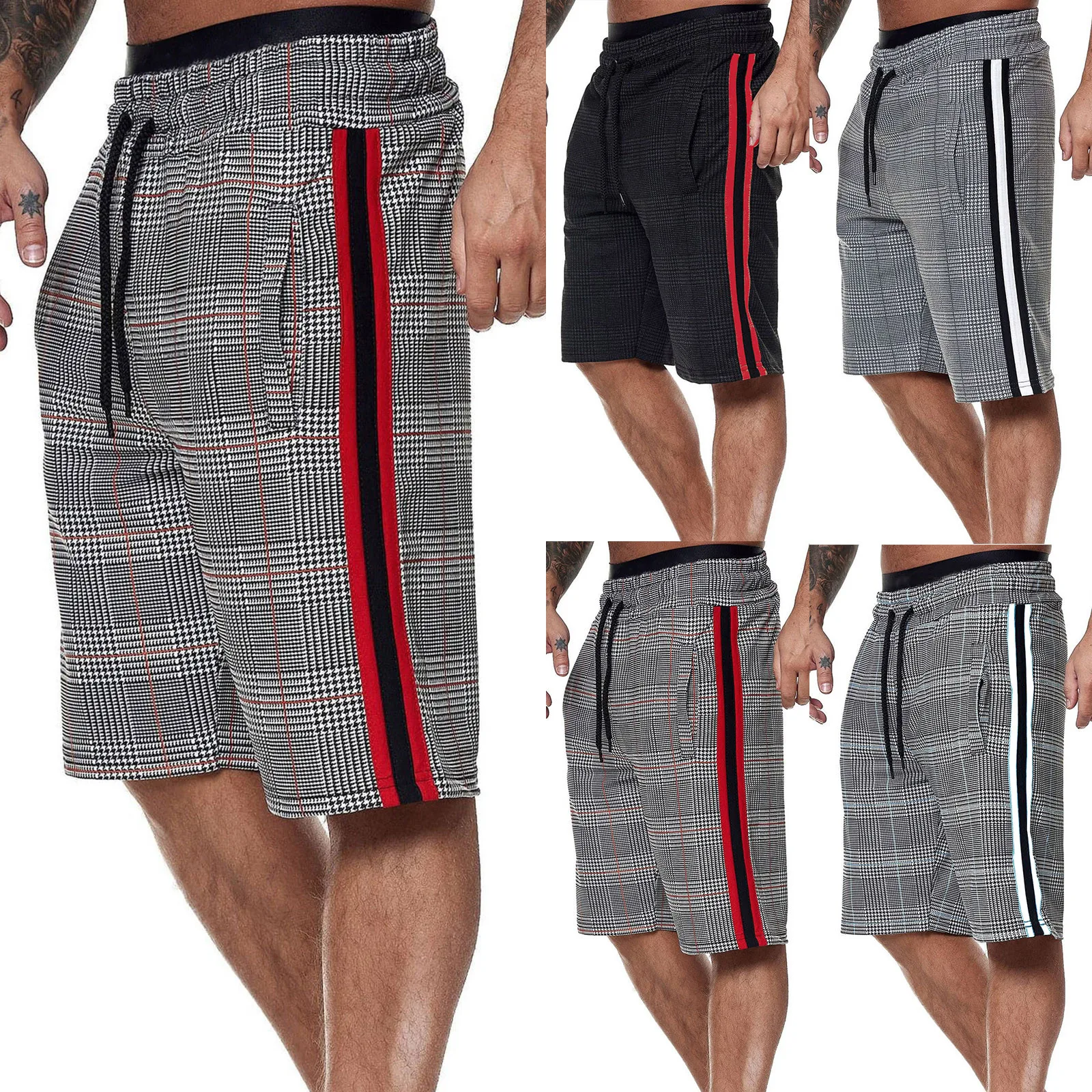 

Men Sweatpants Casual Elastic Joggings Sport Stripe Baggy Pockets Shorts Loose Work Casual Short Plus Size Bermuda Masculina