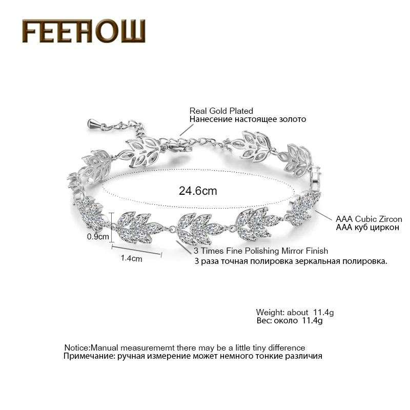 FEEHOW летний дизайн Блестящий CZ цирконий форма листа цепочка браслеты для женщин