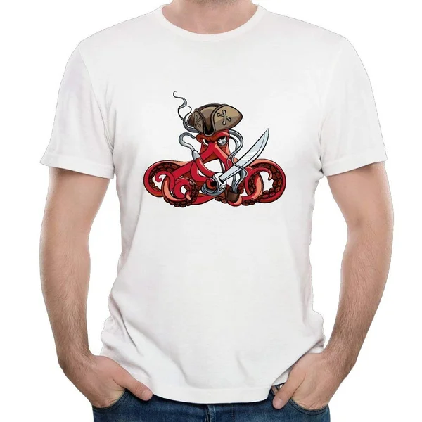 

Mens T-Shirt Pirate Octopus Short Sleeve Cotton Tee