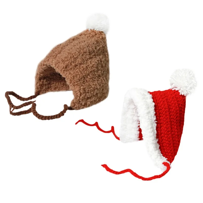 

Плюшевая вязаная ручная работа, зимняя теплая Милая шапочка для собак и кошек, Рождественская шапочка