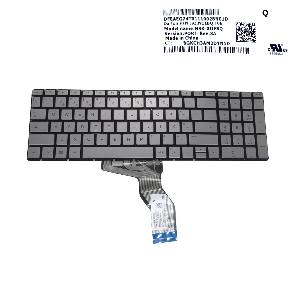 

Клавиатура для ноутбука HP home 15 bs 015np 15-bs017np 15-bp 15-br 15-BQ 15-bw 15-cc, с подсветкой, серебристая