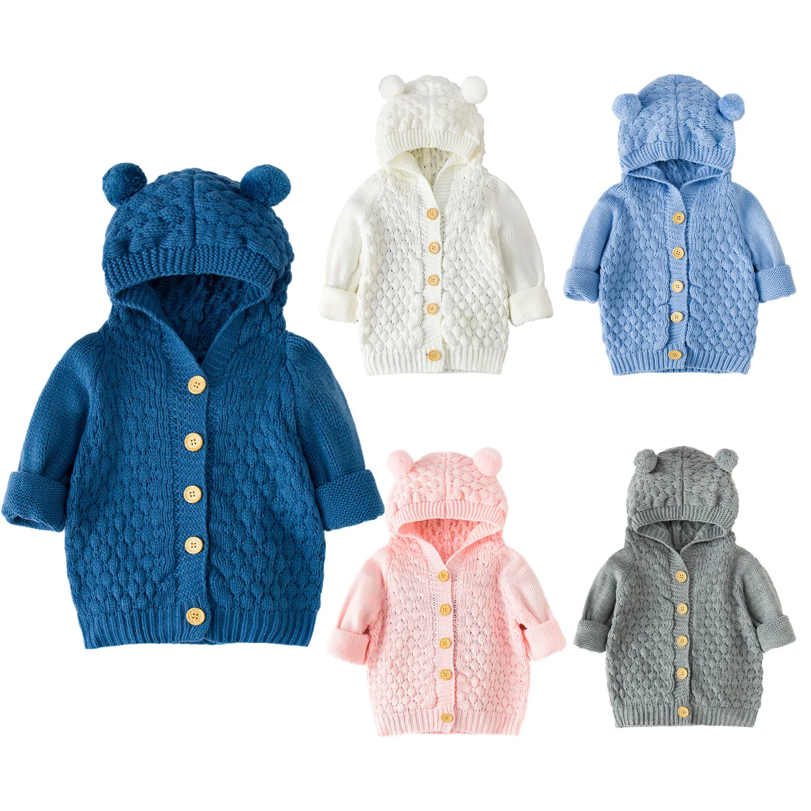 

Newborn Infant Baby Girl Boy Winter Jacket Warm Coat Knit Outwear Hooded Sweater Fashion And Soft Baby Sweaters Детская Одежда