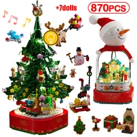 city friends christmas tree house rotating music box model building blocks snowman figures with light bricks toys for children