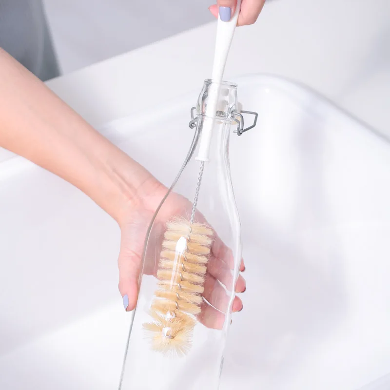

Encrypted long handle pig hair brush stainless steel straw cleaner brush glass drinking pipe bottle mouth wine bottle deep glass