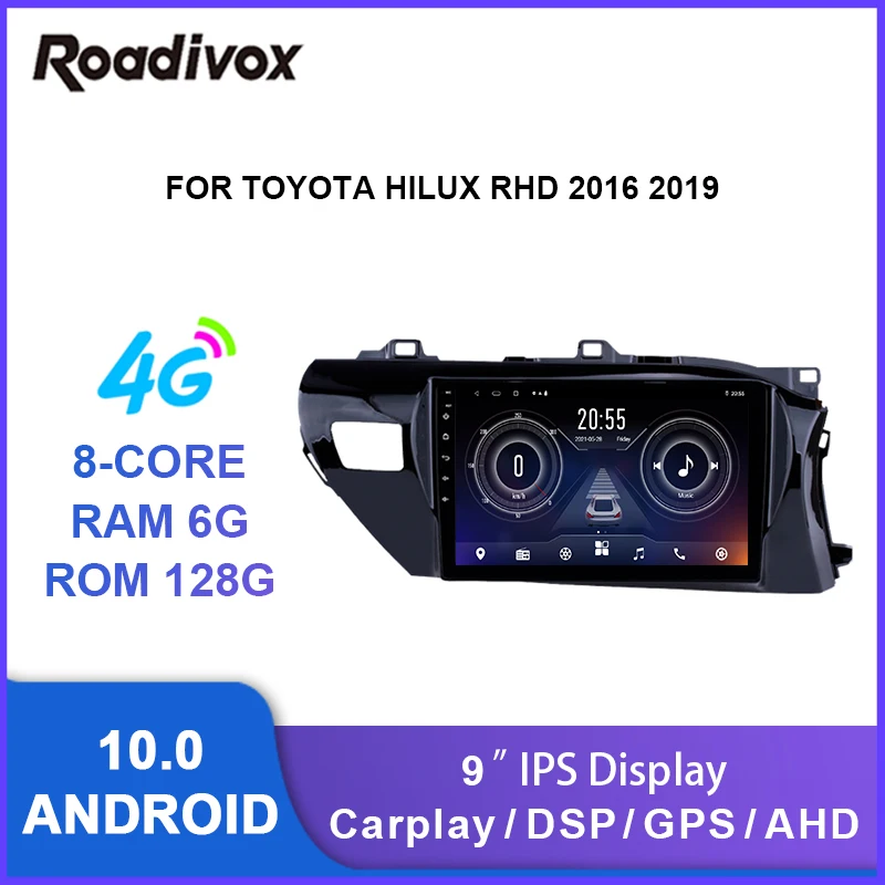 Автомагнитола 9 дюймов android 10 0 видеоплеер с gps-навигацией для Toyota Hilux RHD 2016 2019