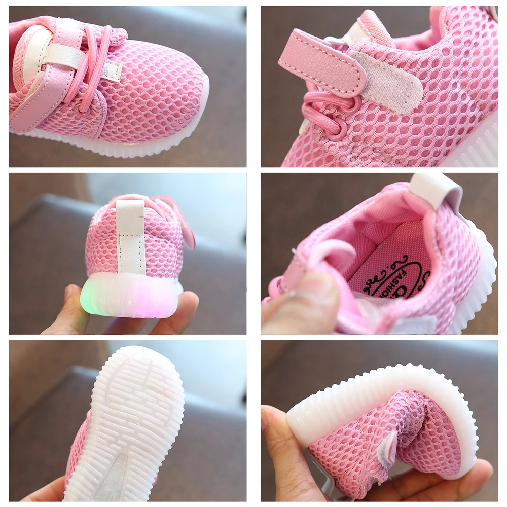 Children Glowing Sneakers for Boys 2021 New Air Mesh Breathable Kids Led Shoes Girl Light Up basket fille enfant |