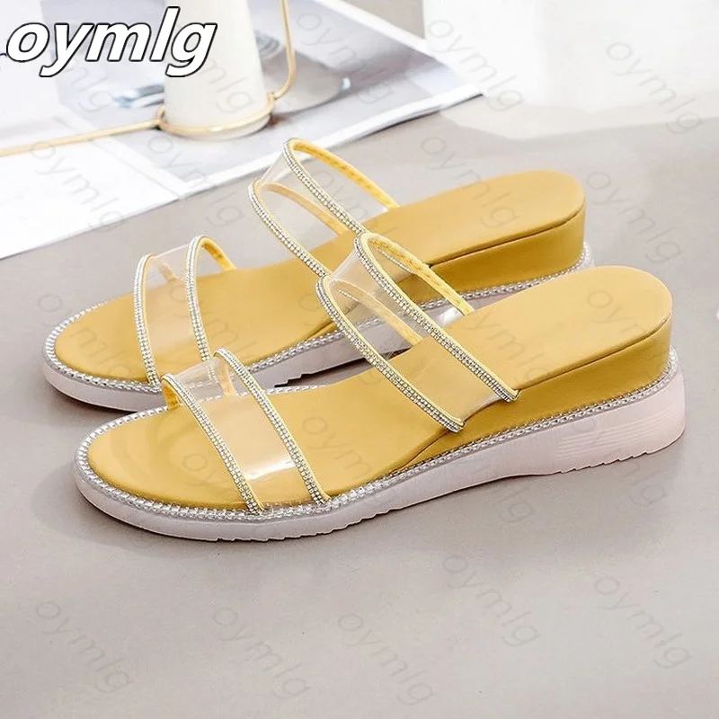 

2021 New Fashion Women's Flip Flops Rhinestone Slope Thick Bottom Comfortable Women's Shoes All-match Casual Women's Shoes