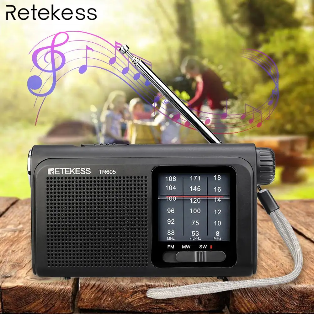 Retekess TR605 портативный 3 диапазона FM/MW/SW FM беспроводной приемник радио антенна аварийный фонарик