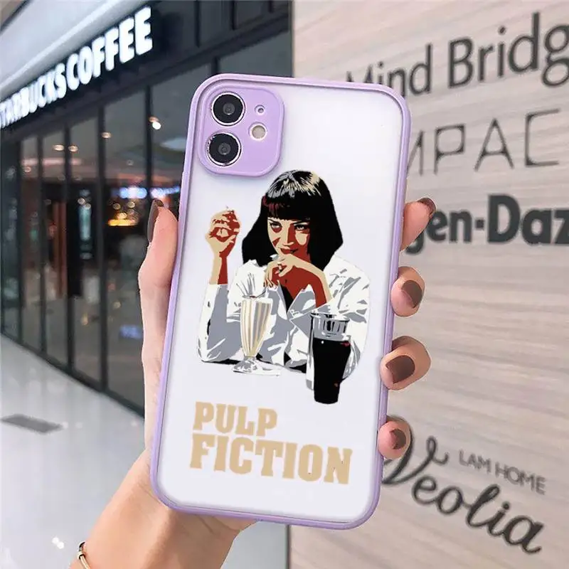 

Pulp Fiction Phone Case For iPhone 12 11 Mini Pro XR XS Max 7 8 Plus X Matte transparent Purple Back Cover