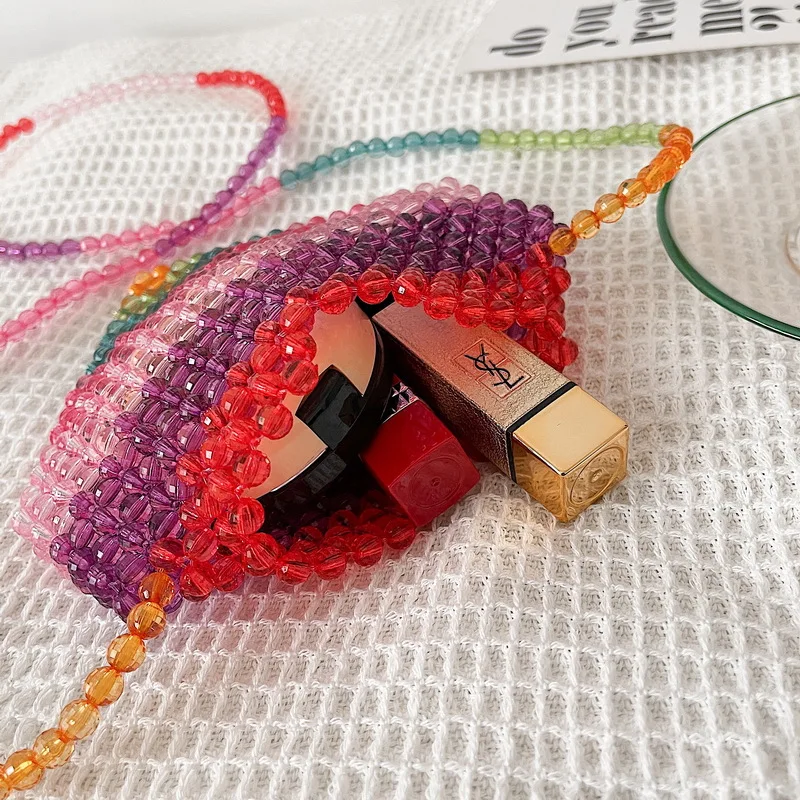 Сумка Кроссбоди ручной работы с бисером маленькая плетеная пляжная Радужная