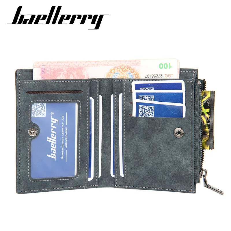 

Baellerry Men's Short Korean Leather Solid Wallet Youth Multi Card Zipper Wallet Vertical Buckle Card Bag