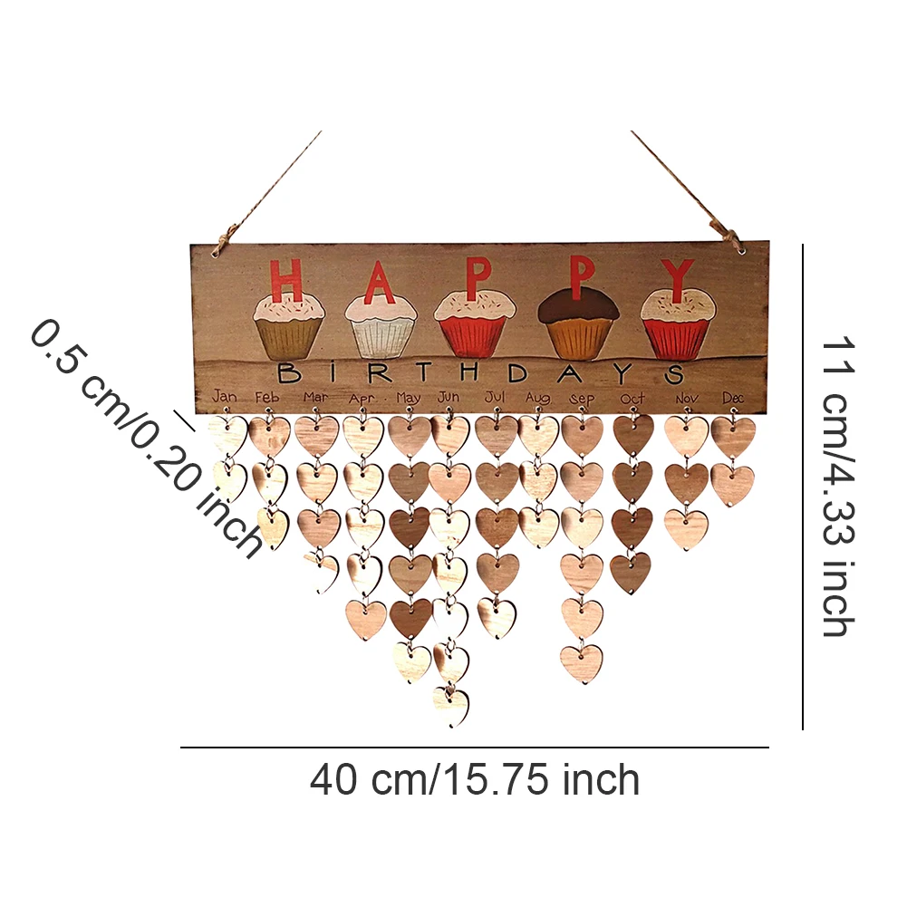

Wooden DIY Wall Hanging Cupcakes Calendar Friend Family Birthday Reminder Calendar Heart Wood Tags Hanging Decoration
