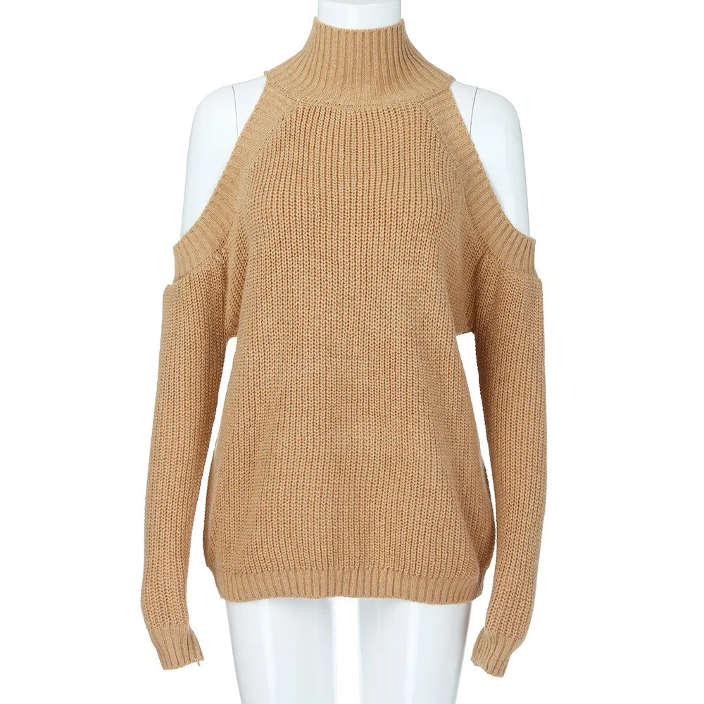 Pull Femme Hiver Dames женский модный однотонный топ с длинными рукавами вязаный свитер с воротником под горло блузка без бретелек Robe Femme Hiver