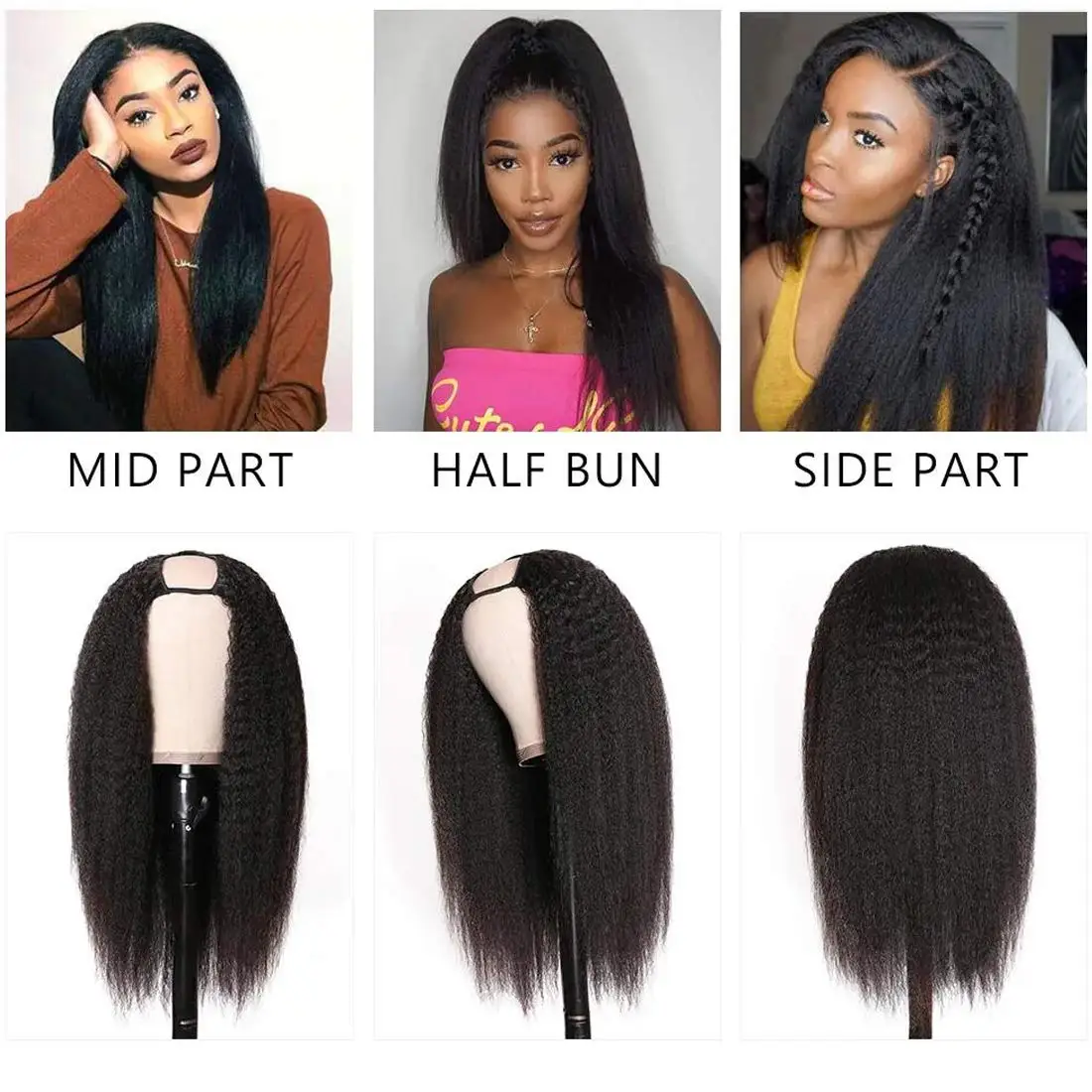 

VLWIGST 4A 4B Kinky Curly Thin Part Wig Human Hair 100% Brazilian Virgin Hair U Part Wig Natural Color