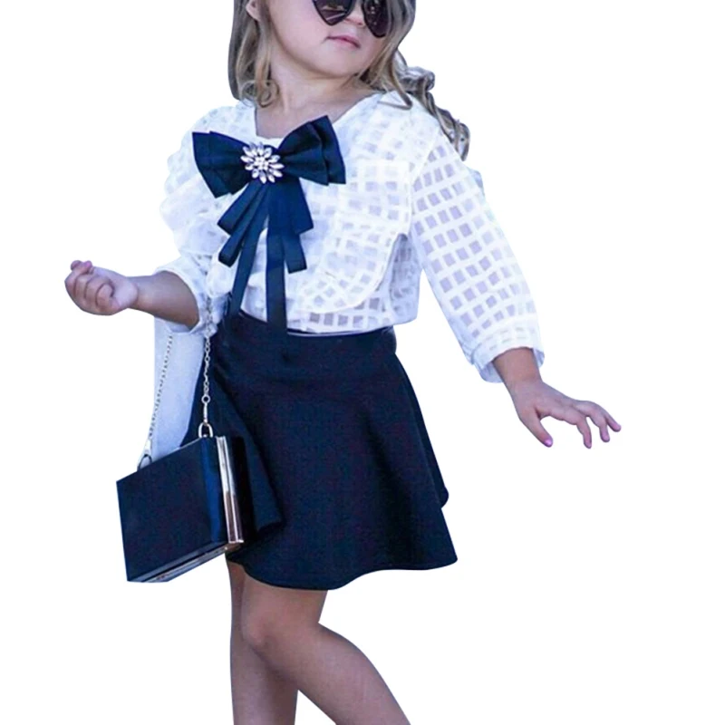 Весенне-осенние комплекты одежды для девочек костюм с юбкой детский клетчатый