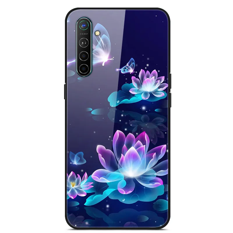 Чехол для Oppo Realme X2, чехол из закаленного твердого стекла для Oppo Realme XT X2 Pro, чехол, мягкий силиконовый бампер с принтом - Цвет: Золотой