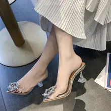 Women's Sandals Transparent High Heels Sexy Pointed Toe Slip-on Wedding Party Brand Fashion Shoes for Lady PVC Clear Heels (4)