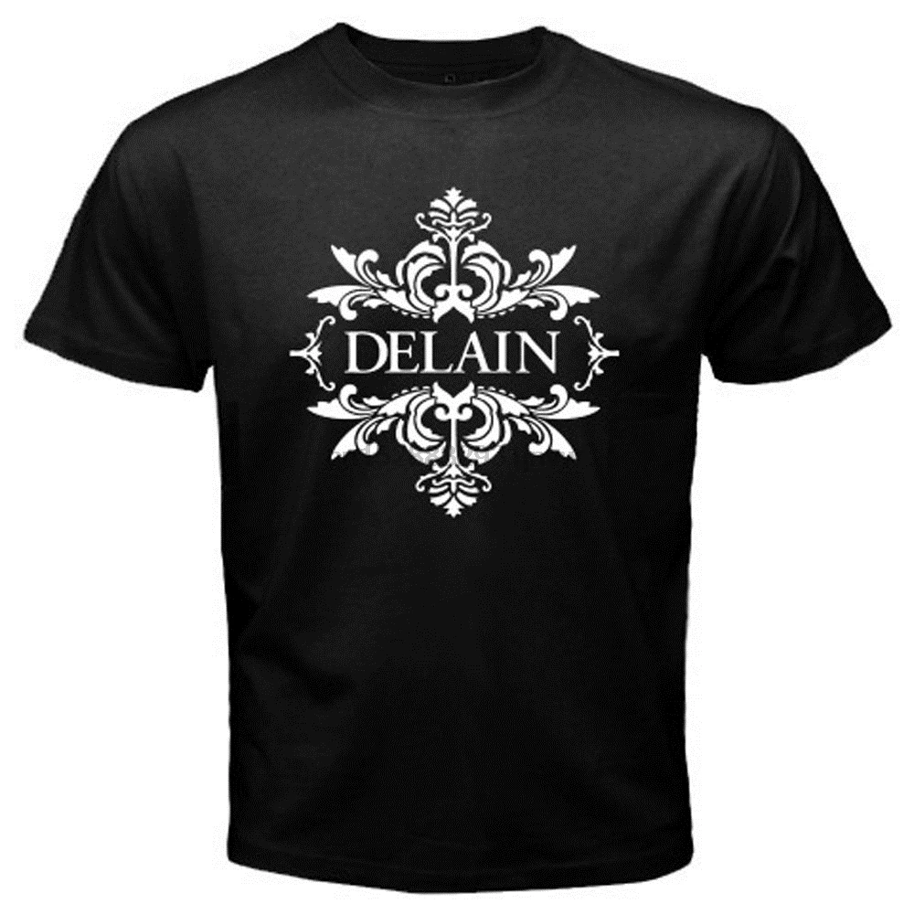 Футболка мужская с логотипом DELAIN металлическая рок группа черная принтом