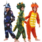 Пижама-кигуруми в виде динозавра, детская одежда для сна для мальчиков и девочек, детские комбинезоны, комбинезоны в виде животных, панда, единорог, зимняя домашняя одежда