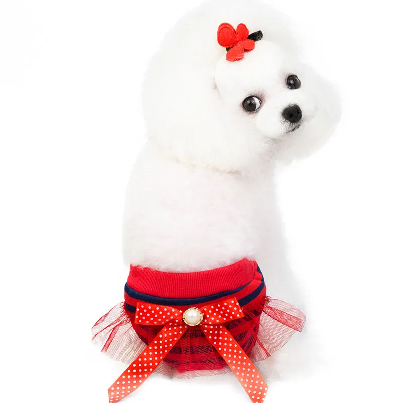 Милые полоски кружевные физиологические штаны для собак моющиеся подгузники