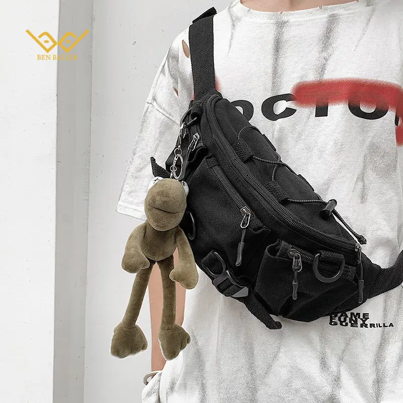 

BEN BALLER Chest Bags Men and Women Trend Retro One-shoulder Messenger Bag Wear-resistant Casual Canvas Oblique Waist Bags