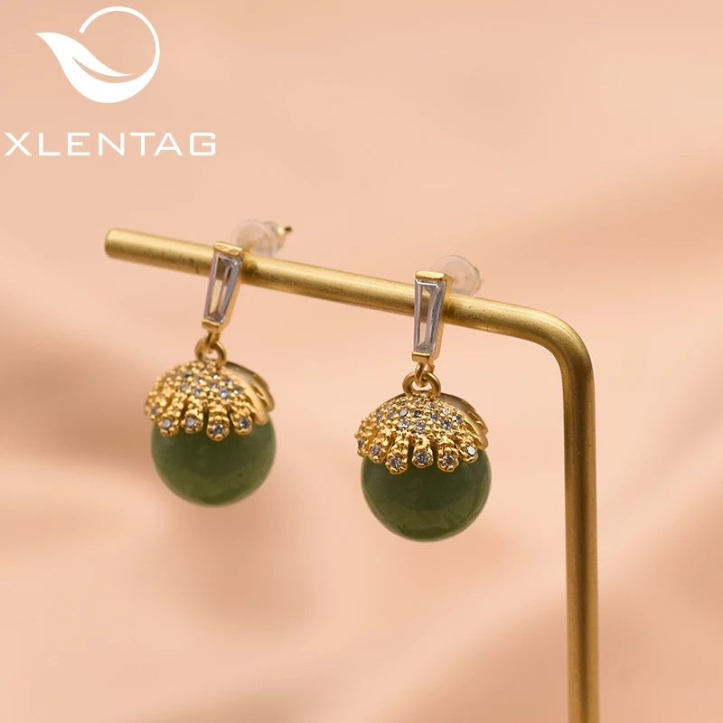 Женские круглые серьги подвески XlentAg вечерние ручной работы с натуральным синим