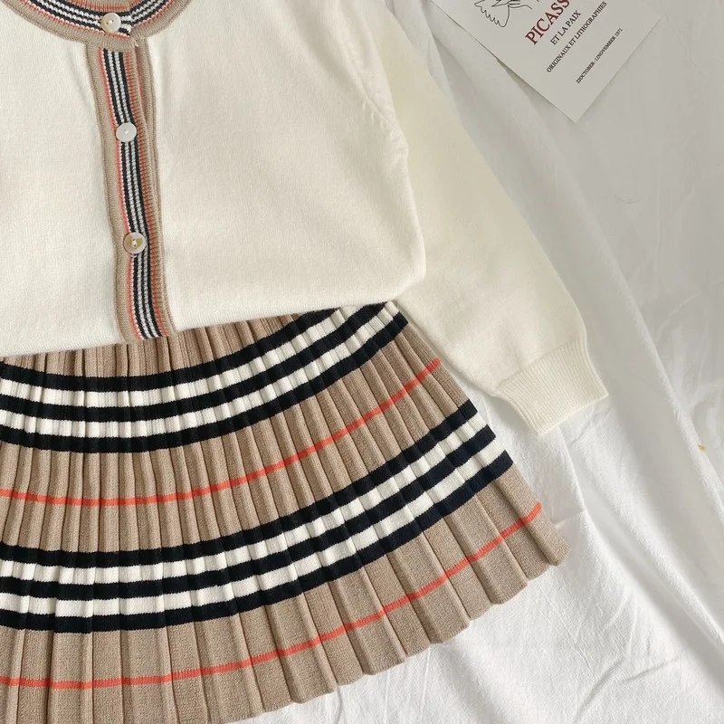 Осенне-зимние комплекты одежды для маленьких девочек 2 шт. кардиганы + юбки в