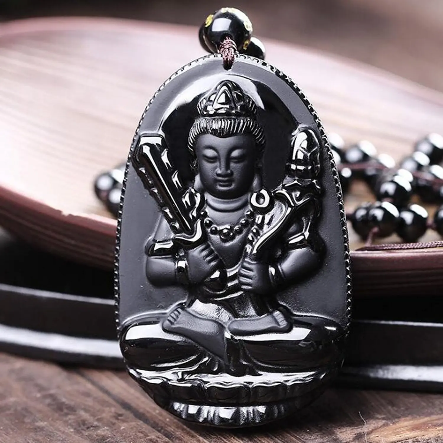 LETSFUN Изящные Ювелирные изделия натуральный обсидиан авалокитествара Будда