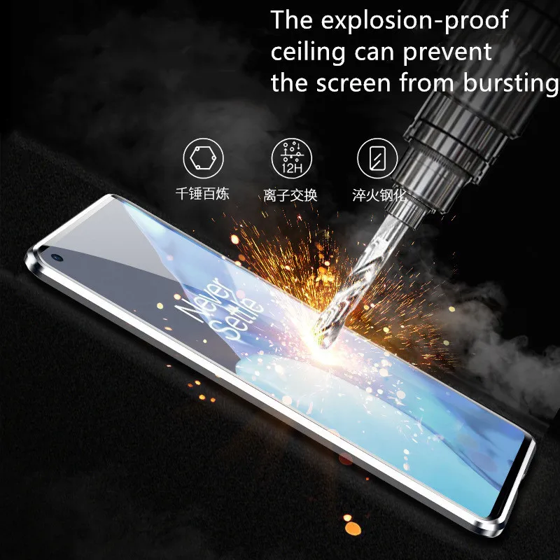 magnetic adsorption metal bumper phone case for oneplus 9 8 pro 9r case double tempered glass camera lens protector back coque free global shipping