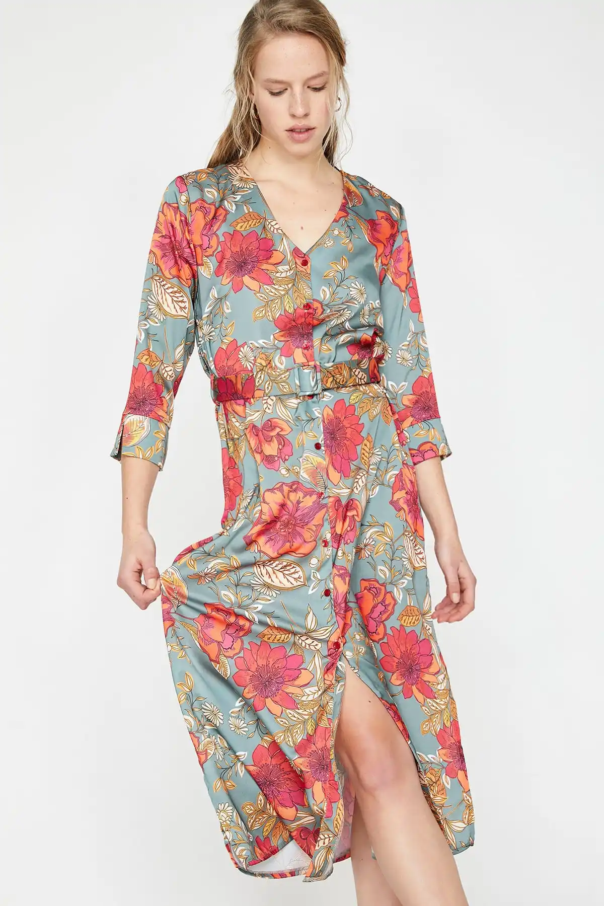 Koton женское серое Цветочное платье 9KAF80653FW|Женские платья| |