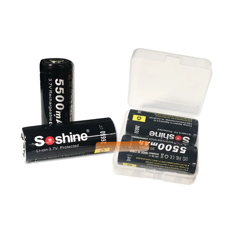 4 шт./лот Soshine 26650 3 7 В 5500 мАч Защищенный Литий ионный аккумулятор|soshine 26650|lithium