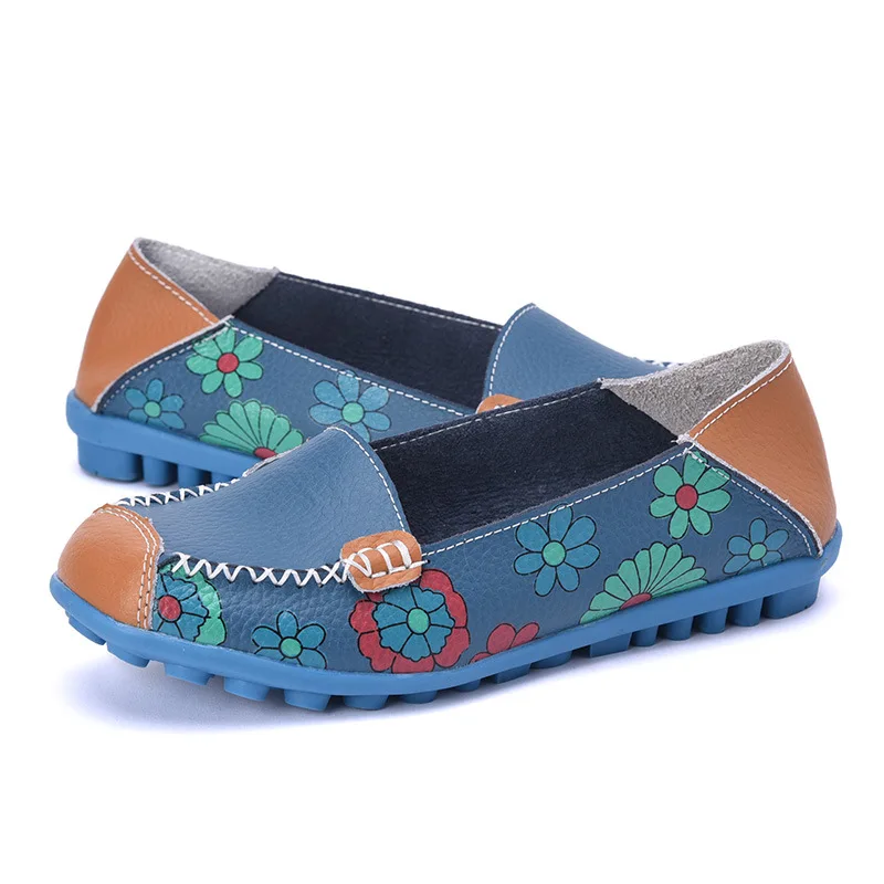 

2021 Spring autumn women flats genuine leather shoes slip on ballet flats women flats print woman shoes moccasins loafers shoes