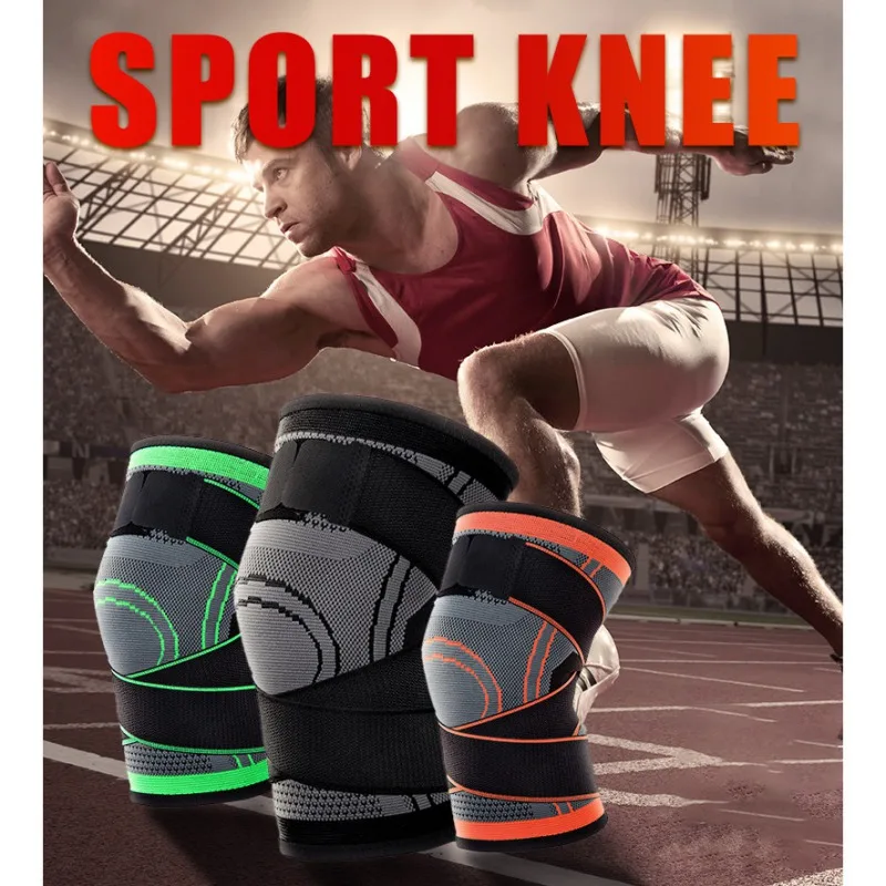 

1PC Sports Kneepad Men Pressurized Elastic Knee Pads Support Knitting Cycling Bandages Pressurized Fitness Running Protective