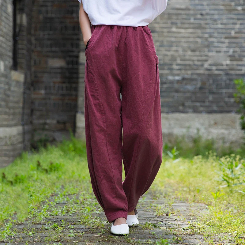 

Брюки Ramie Женские повседневные, однотонные винтажные Ретро штаны, шаровары в стиле девушки из леса, одежда для женщин, весна 2020