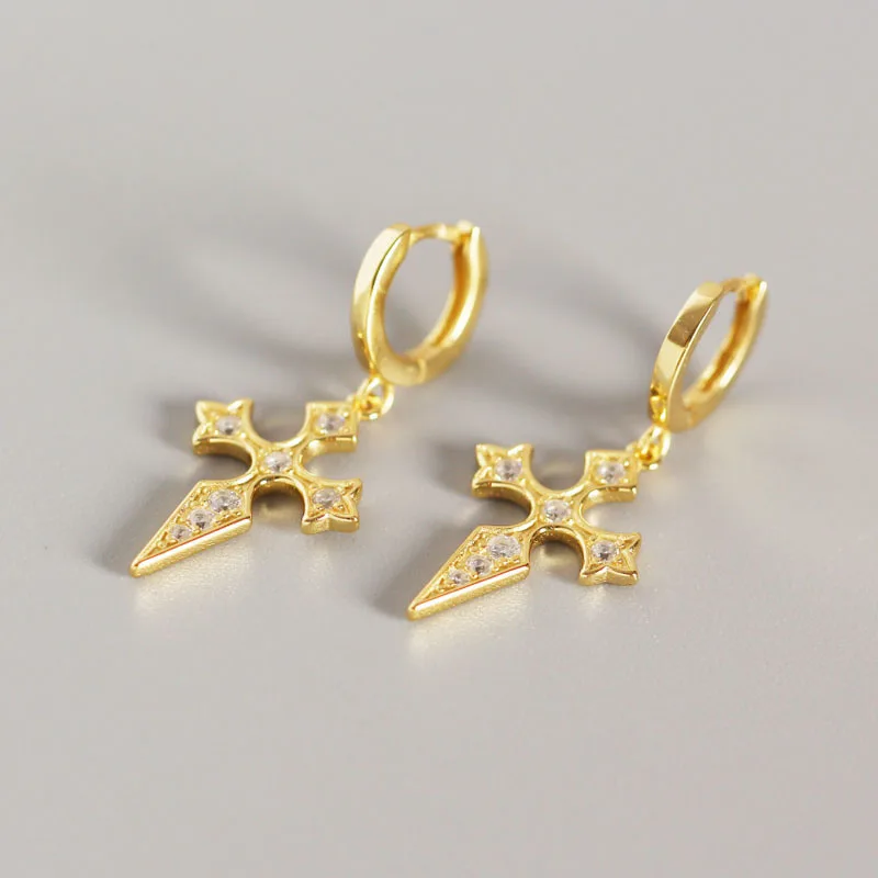 

WTLTC 925 Sterling Sliver Cross Hoop Earrings for Women Baroque Dangling Hoops Earrings Dainty Cubic Zirconia Earrings Charms