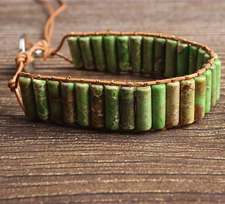 LanLi натуральный ювелирный цилиндр Зеленый Императорский камень вязаный браслет