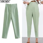 Женские брюки NWOMN с высокой талией, зеленые летние бежевые брюки 2021, элегантные розовые брюки, офисные повседневные женские брюки на весну