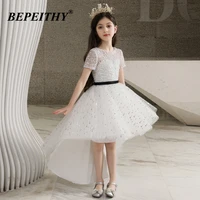 bepeithy glitter short sleeves flower girl dresses for wedding party a line pretty kids communion pageant gown 2021