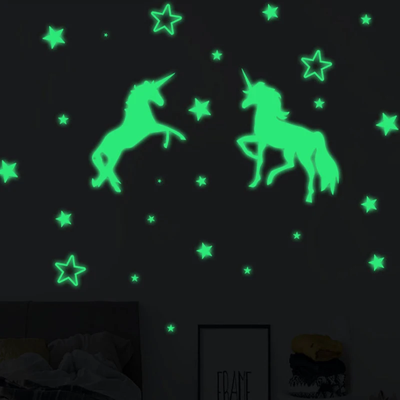 

Luminous Cartoon Unicorn & Stars Glow In The Dark Wall Stickers Kids Bedroom Decals Fluorescent Wall Sticker
