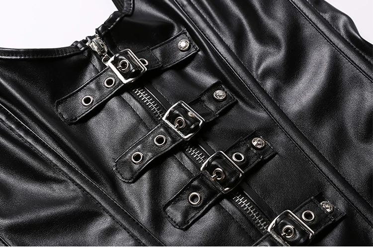 

Steel Overbust Corset Bone Steampunk Waist Trainer Black Body Shaper Bustier Waist Cincher PU Leather Slimming Women Tops Vest
