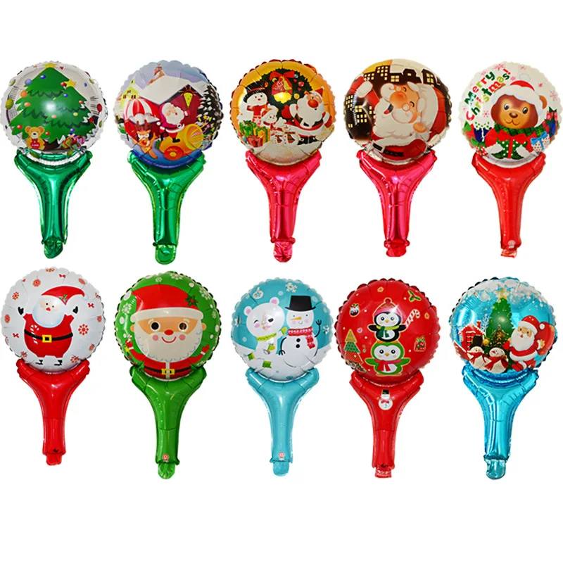 mix Xmas hand stick 10 шт Мини Рождественские шары с утолщённой меховой опушкой, Globos Хэллоуина украшения, воздушные шары и снеговиком Лось Санта Клаус надувной шар игрушки - Цвет: mix Xmas hand stick