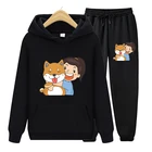 Женские повседневные пуловеры с принтом Сиба-ину, толстовка с капюшоном, свитшот, уличная одежда Y2k, длинные брюки в стиле Харадзюку, Женский комплект из двух предметов, одежда