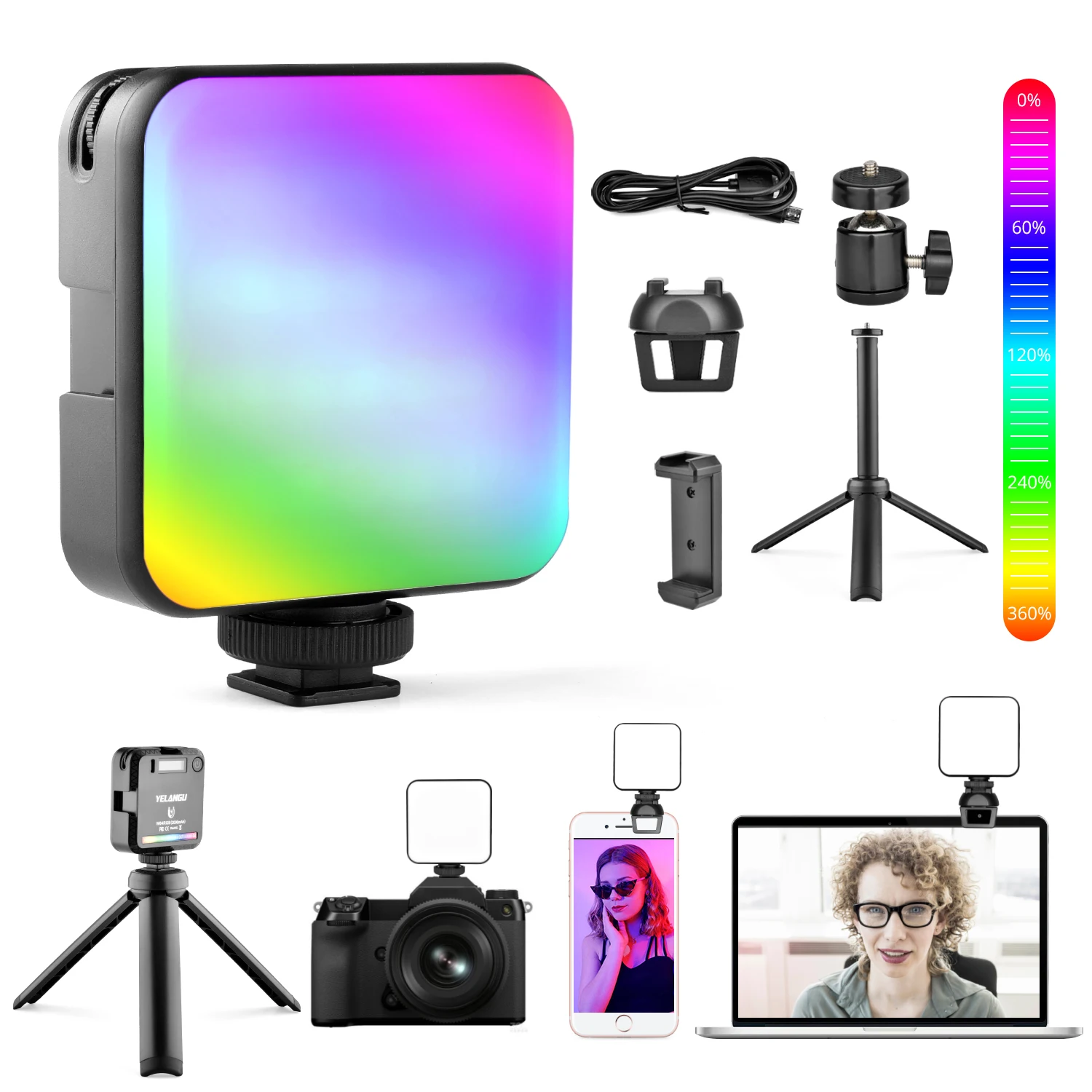 

YELANGU LED Video Light Mini RGB Camera Light 2000mAh Rechargable 6W Panel Lamp Photographic Lighting for Youtube Tiktok Vlog