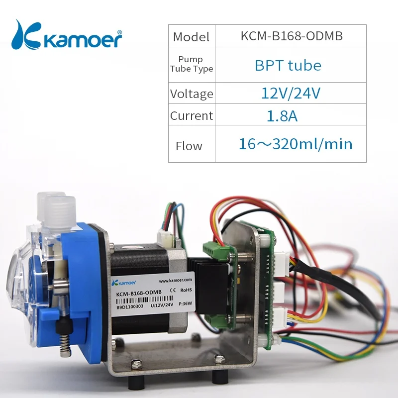 Kamoer KCM-ODM 12 V/24 V Мини Насадка На шланговый насос с трубкой Небольшой Поток шагового двигателя(13,5~ 320 мл/мин., 4/8 роторов - Напряжение: KCM-B168-ODMB