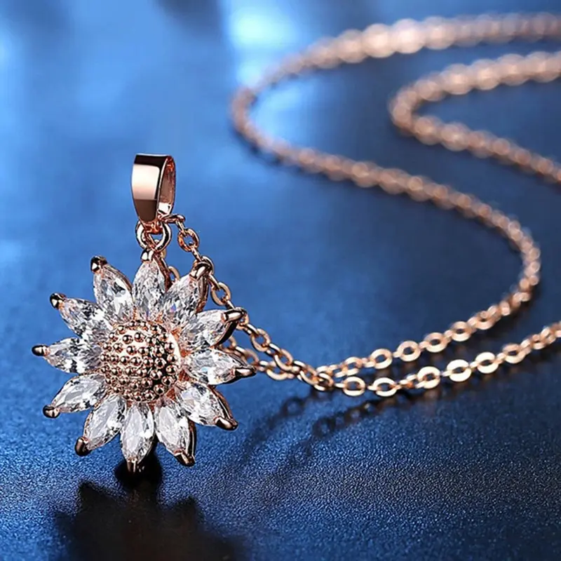 

Big Sunflower Charm Necklaces Rhinestone Pendant & Chain Men/Women Jewelry