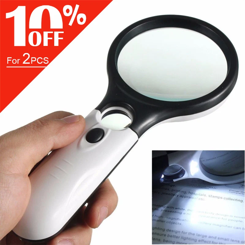 

Handheld 3X 45X Illuminated Magnifier Microscope Magnifying Glass Aid Reading for Seniors loupe Jewelry Repair Tool With 3 LED