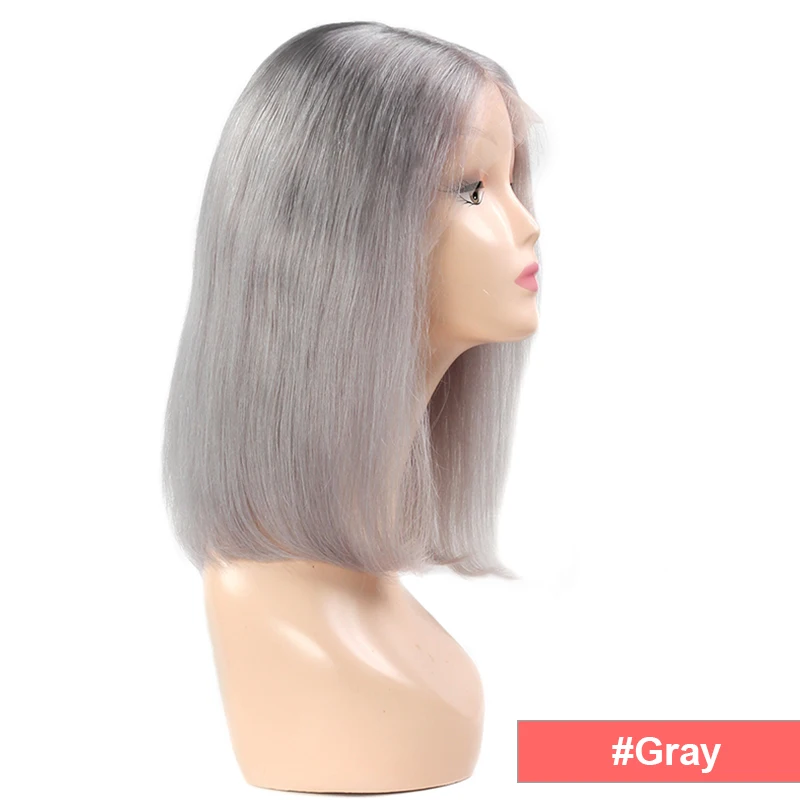 GRAY Ali queen прямой 13x4 13x6 Боб кружевной передний парик "-14" 180% Плотность бразильские волосы remy 613/розовый/Омбре цвет человеческие волосы парики - Цвет: GRAY