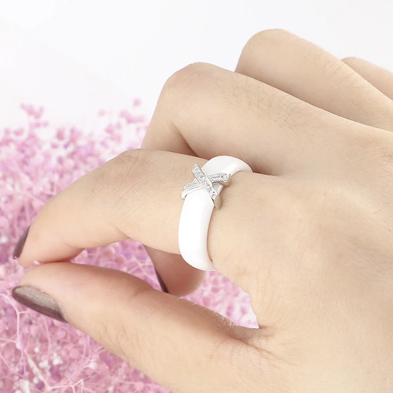 Модные Ювелирные наборы для женщин X Крест керамические кольца и Круг CZ кристалл