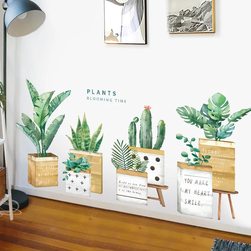 Креативная Настенная Наклейка с зелеными растениями садовые комнатные растения