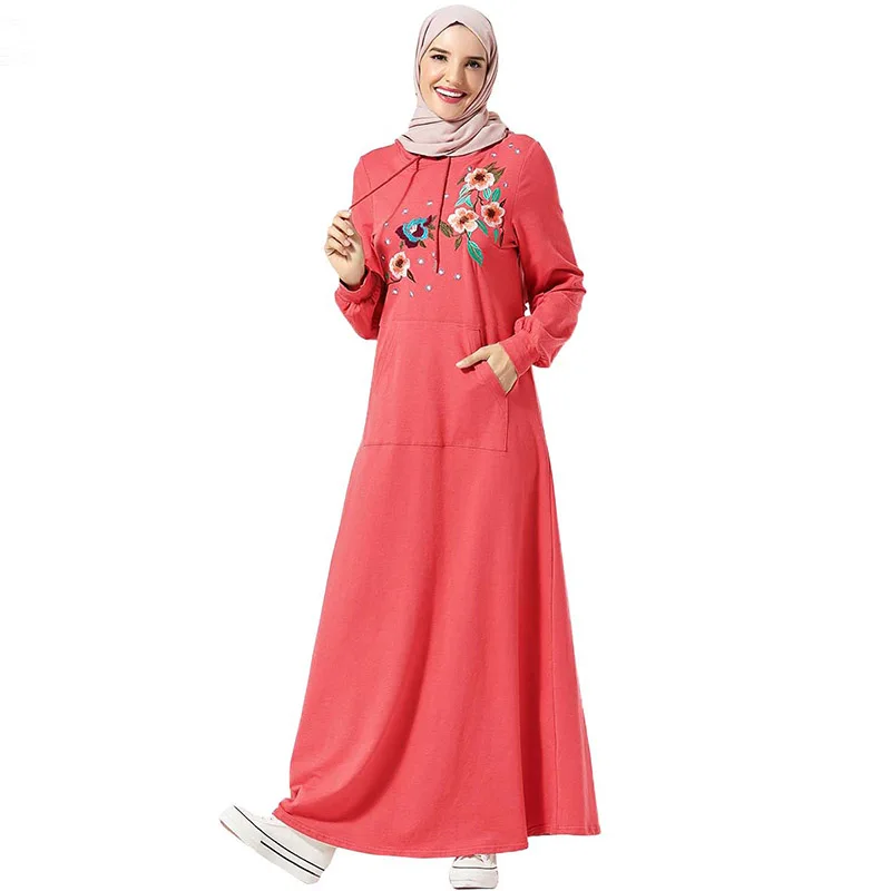 Модная длинная юбка Ближнего Востока с капюшоном и вышивкой с длинным рукавом платье для мусульманской женщины одежда в Саудовской Аравии ...